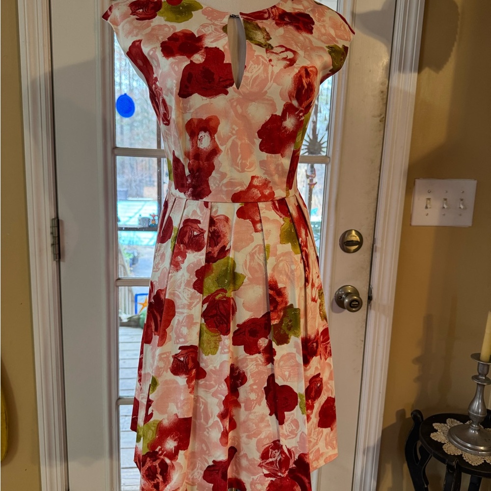 Floral Red and Green Women's Dress